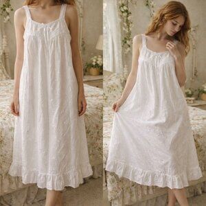 VTG Gilligan & O’Malley 100% Cotton White Embroidered Nightgown tank Dress - M